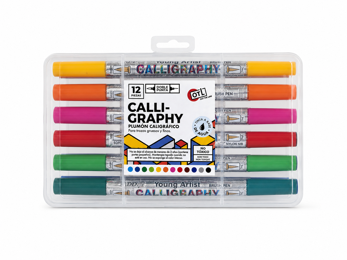 Plumón Caligraphy 12 pzas. Multicolor de Doble punta