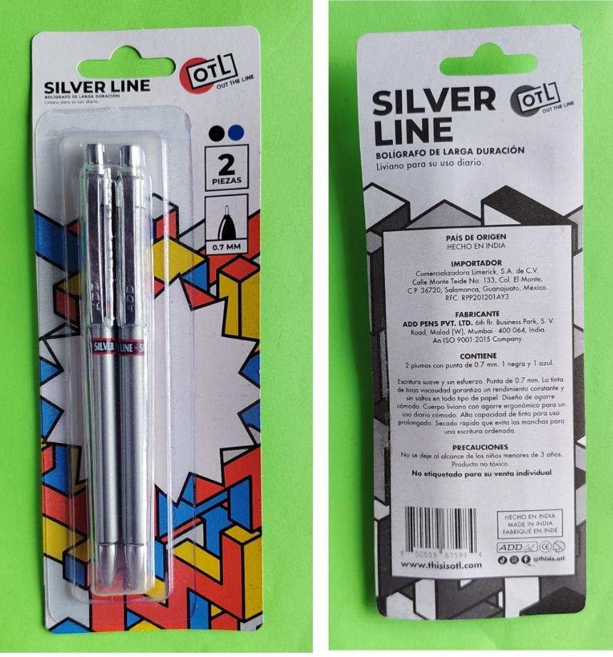 Plumas Silver Line  2 pzas. Azul y Negra