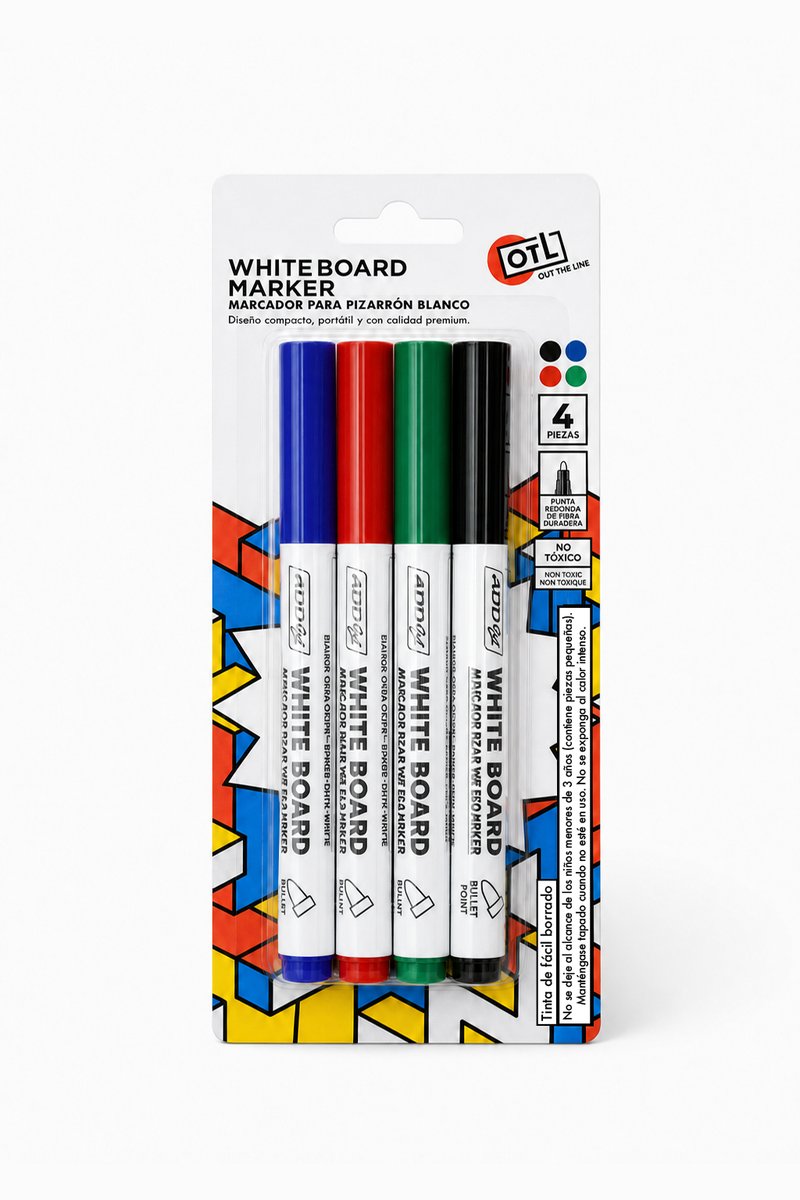 Plumón delgado White Board 4 pzas. Varios Colores-zoom-